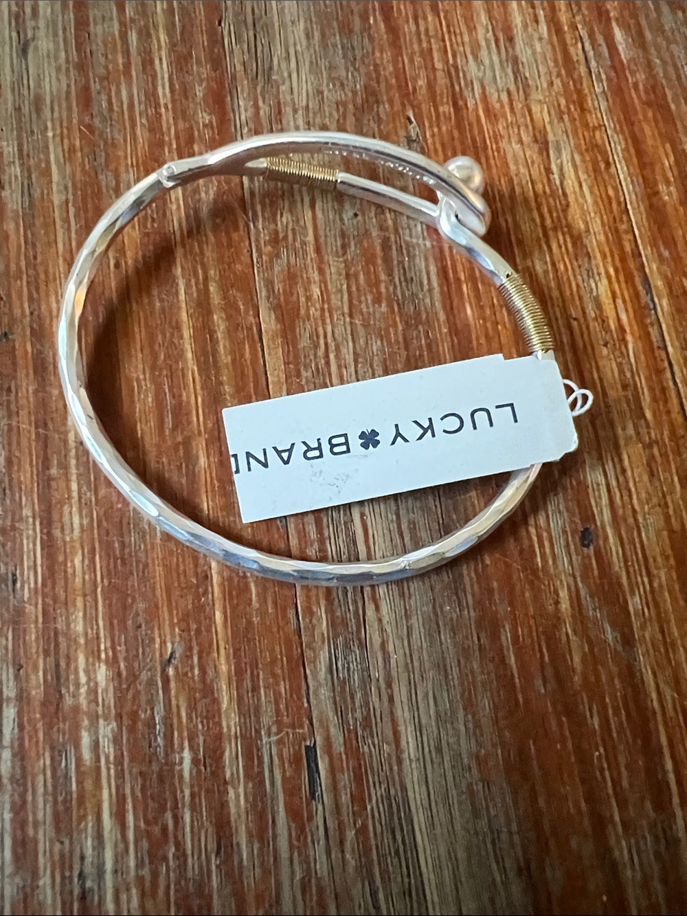 Lucky Brand Silver Bangle with Gold Wire Accent
